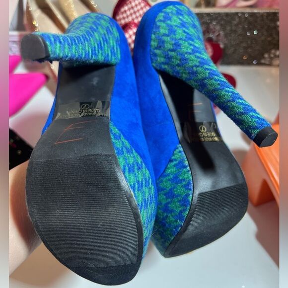🧢 Blue green suede, embroidered platform, stiletto pumps, high heels, size 7 - Picture 9 of 13